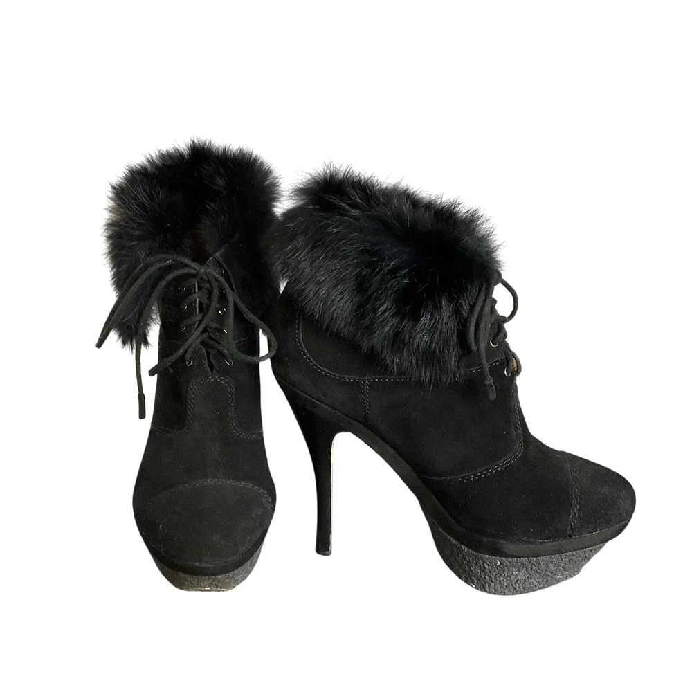 L.A.M.B‎ Platform Suede Leather & Real Fur Booties Size 7.5 Gwen Stefani Booties